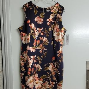 Navy blue metallic floral print dress, 14